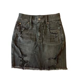 American Eagle Curvy High Rise Mini Black Distressed Jean Skirt  Size: 0 (XS)